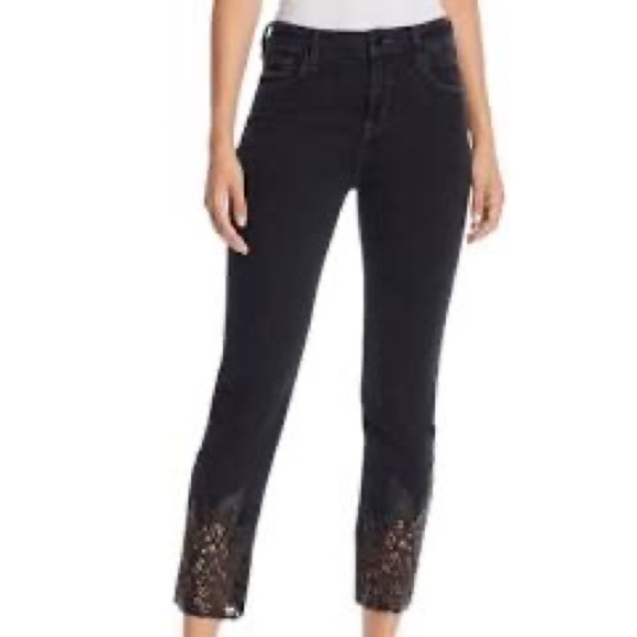J Brand RUBY HIGH RISE CROPPED CIGARETTE JEANS - BLACK LACE Size 24X26 - Picture 1 of 12